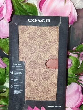 COACH Tan & Brown Signature Folio Phone Case